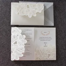 Цвета слоновой кости приглашения на свадьбу День рождения помолвка поздравительные открытки и цветок Лазерная резка карманная бумага пригласите Высокое качество пользовательские поставки