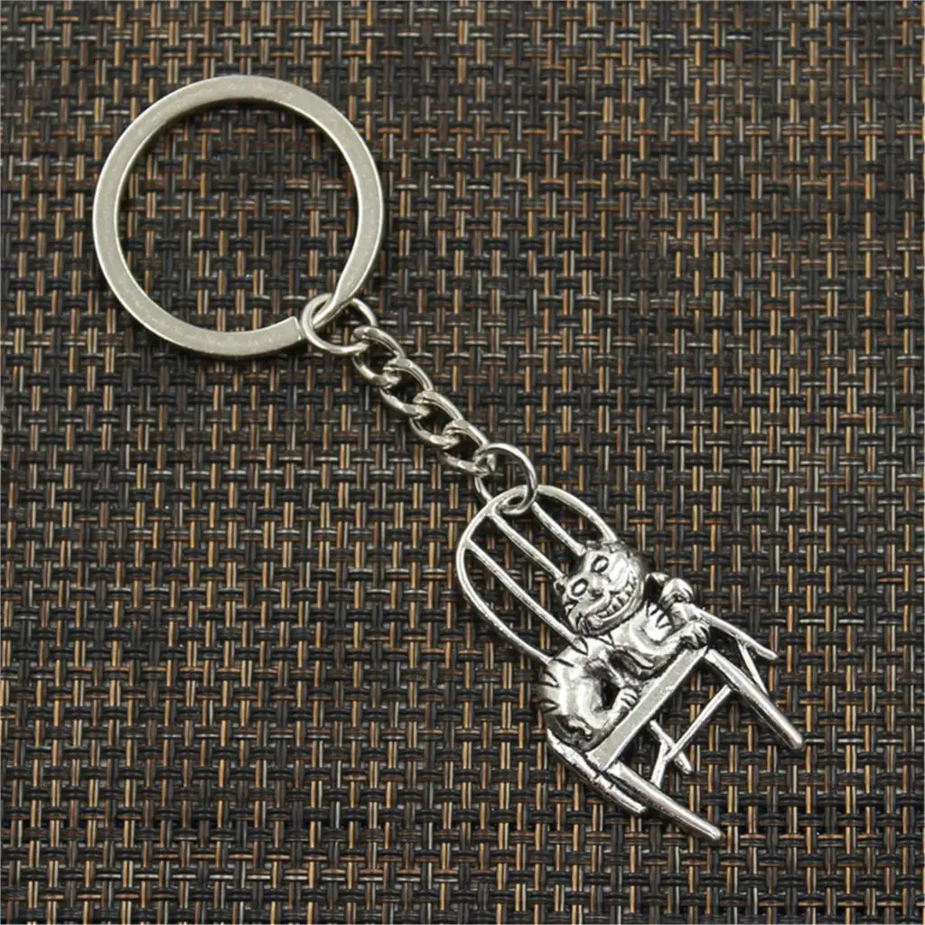 Fashion lazy cat lying in chair 40*23mm Pendant 30mm Key Ring Metal Chain Silver Men Car Gift Souvenirs Keychain Dropshipping