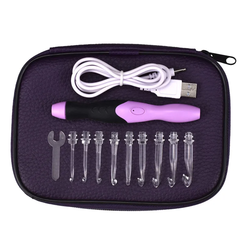 Светильник крючком набор USB вплетать в пряжу вязальные иглы, швейные инструменты Калибровочные ножницы держатели для стежков швейные инструменты с Чехол - Цвет: Purple Color