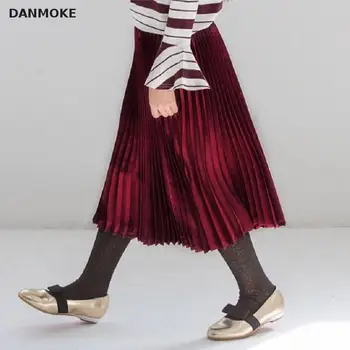 

Danmoke Children's Clothing Girls Fashion Casual Knit Skirt 2018 Spring Pleated Long Skirt Children Girls High Waist Clothing