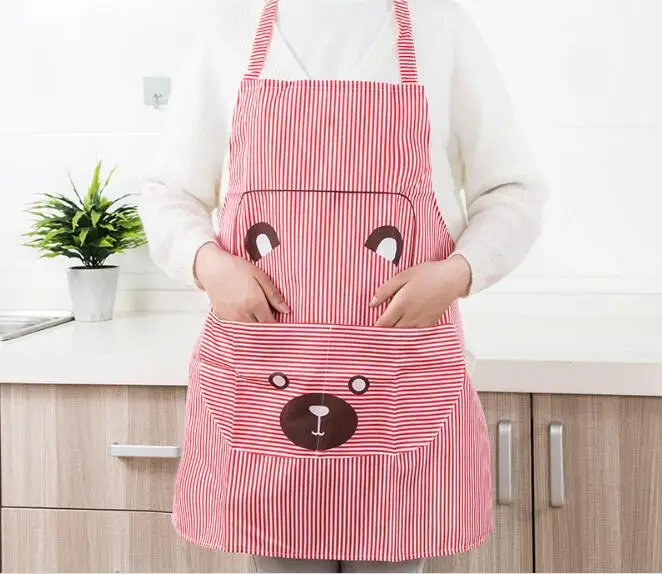 1PC Cute Women Lady Waterproof Bib Apron Dress Restaurant Home Kitchen with Pocket Cooking Cotton Smock Apron Cute Bear OK 0918