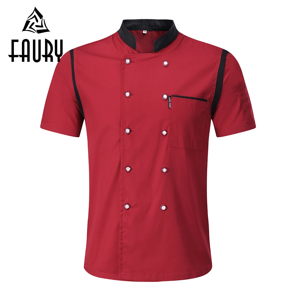 

Unisex Patchwork Chef Jackets Stand Collar Double Breasted Catering Restaurant Kitchen Cooking Work Clothes Waiter Uniform Apron