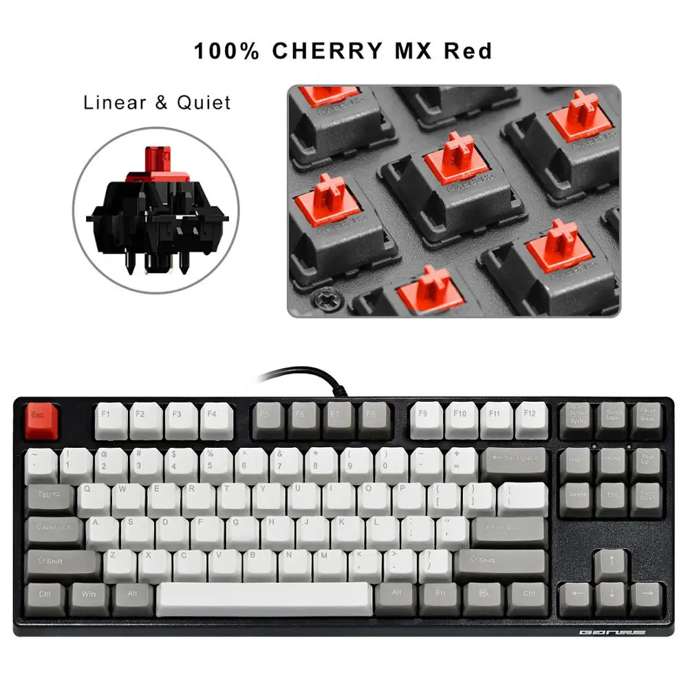 Механическая клавиатура GANSS TKL Cherry MX Red Switches Tenkeyless 87-Key PBT keycap игровая без подсветки