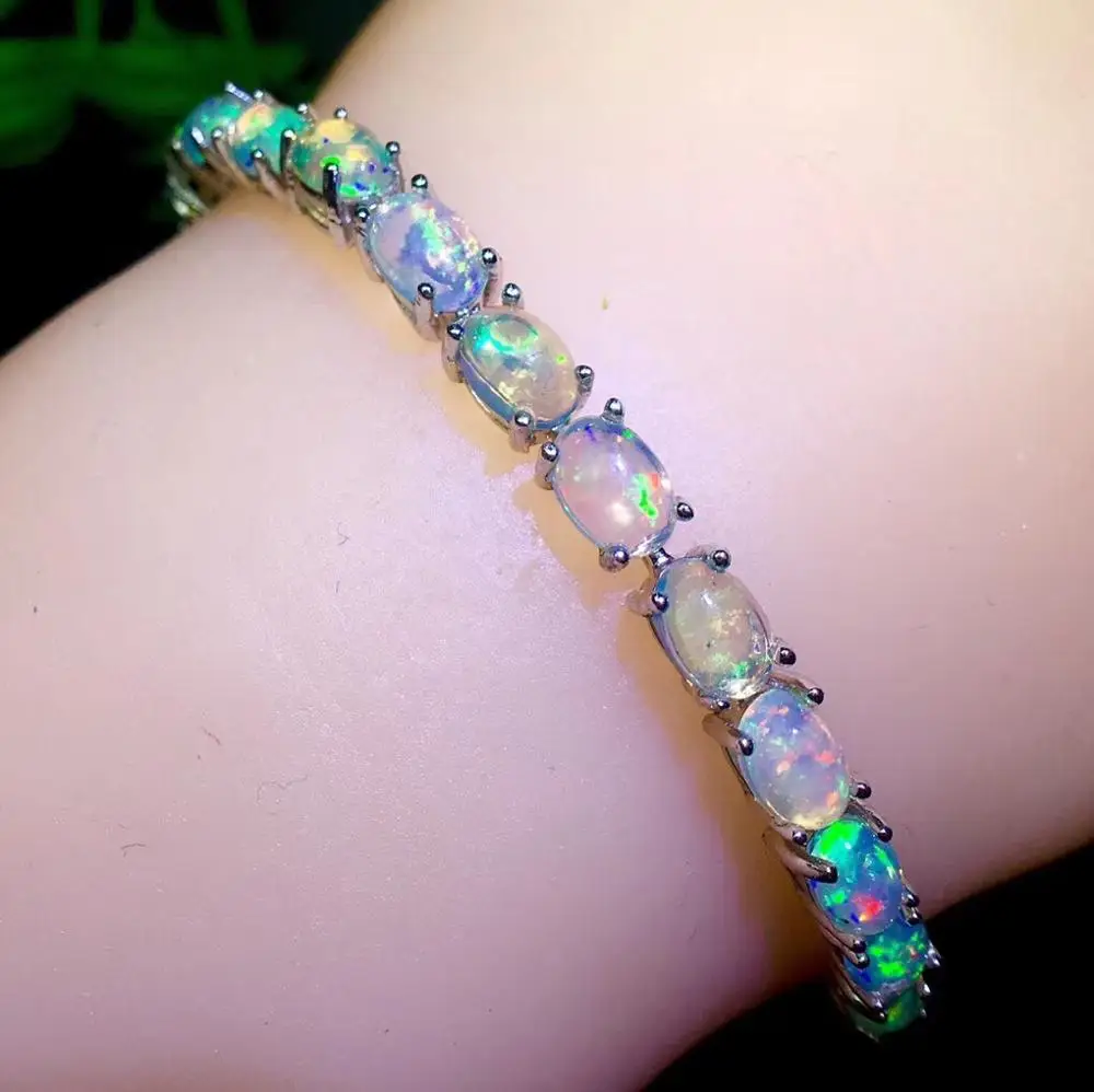 

sale luxury natural colorful Opal gemstone bracelet women fine jewelry 925 sterling silver good fireworks natural gem party gift