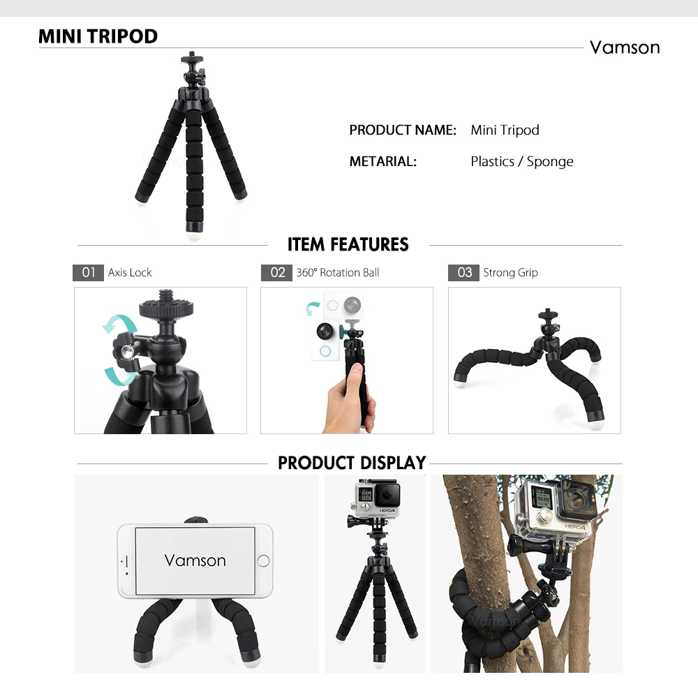 Штатив Осьминог Vamson 8 в 1 для Gopro Hero 7 6 5 аксессуары монопод нагрудный ремень SJCAM Xiaomi