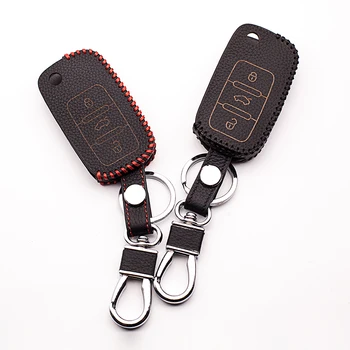 

Stylish design hand sewn leather car key cover for Volkswagen Jetta Tiguan Passat POLO Golf For Skoda A5 Key cases car key case