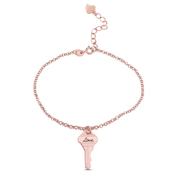 

Wholesale Personalized Engraving Key Bracelet Charm Bracelet Handmade Rose-Gold Color Jewelry Bracelet Gifts for Women