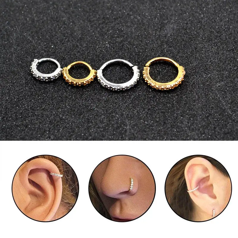 

6/8mm Unisex Punk Clip Nose Ring Hoop Rook Piercing Body Nose Lip Rings Ear Studs Cartilage Copper Crystal Zircon Piercing Clip