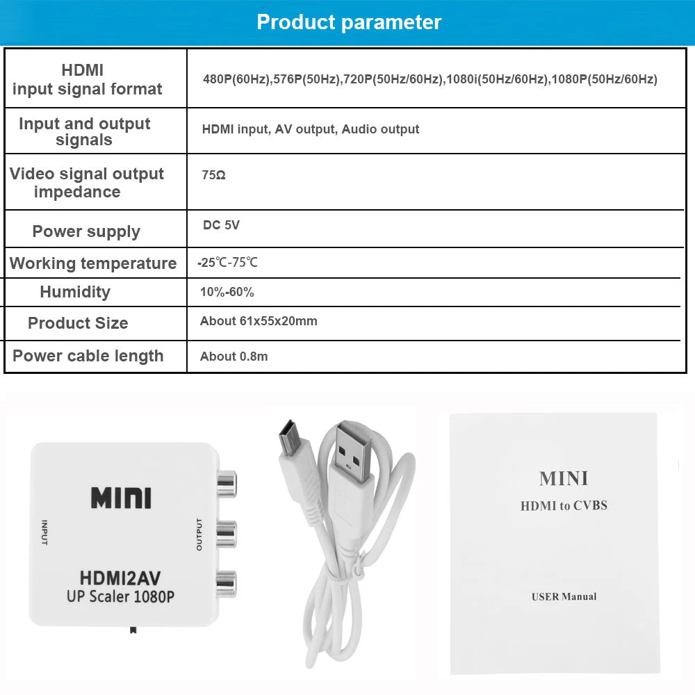  Robotsky Mini Composito 1080P Hdmi a Rca Audio Video Av Cvbs Adattatore Convertitore per Hdtv Hd De