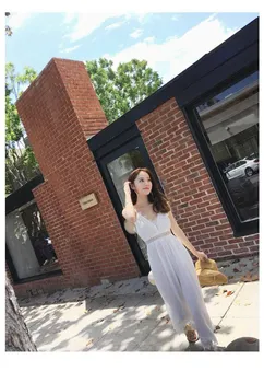 

2019 Summer Women White Sexy V Neck Lace Jumpsuits Casual White Backless High Waist Hollow Out Elegant Playsuit