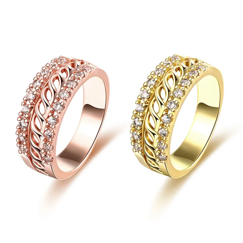 Paryt Accessories Hollow Gold Color Ring Fashion Cubic Zirconia Rings For Womens New 2015 Jewelry (JewelOra RI101673)