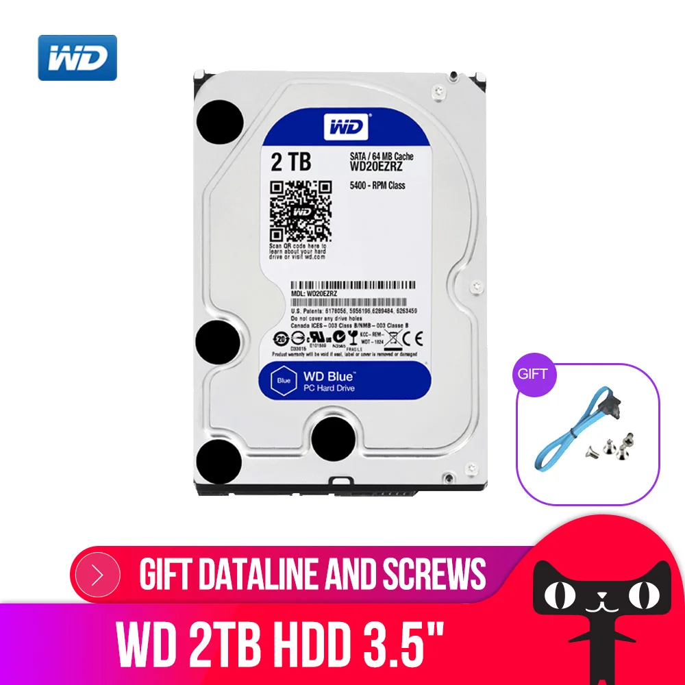 WD 2TB BLUE HDD 3.5" 5400 RPM 64M Cache SATA III 6Gb/s Internal Hard