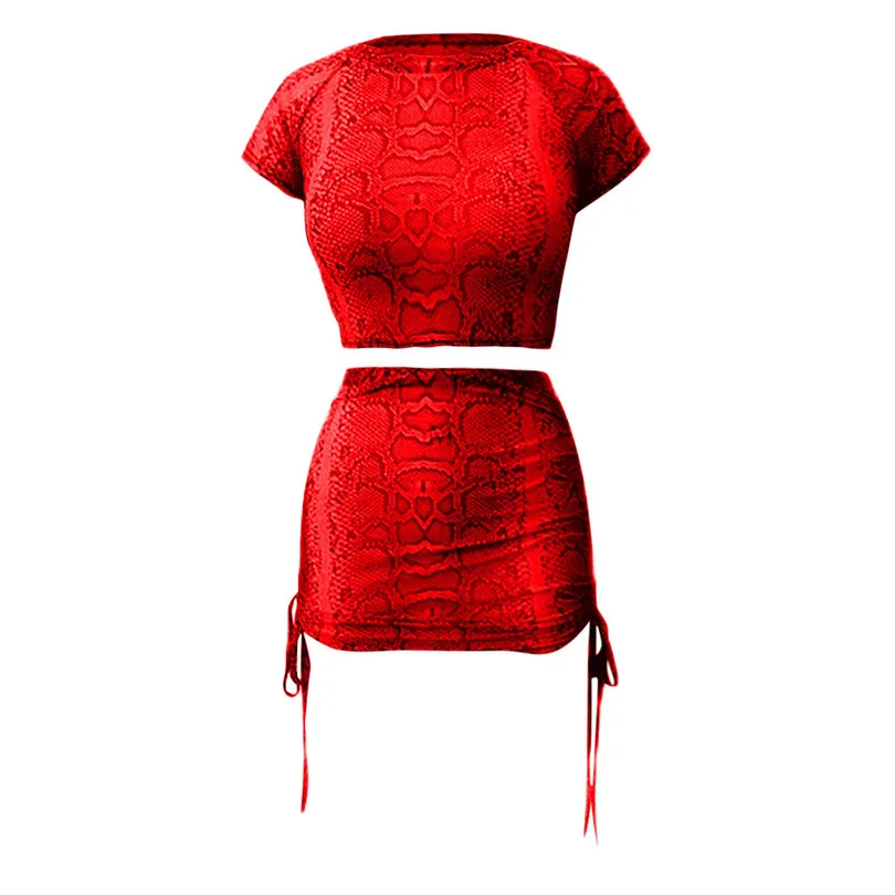 Snakeskin Print Two Piece Set Bandage 2 Piece Set Women Sexy Crop Top and Mini Skirt Suit Clothes Conjuntos De Mujer 40MAY2431