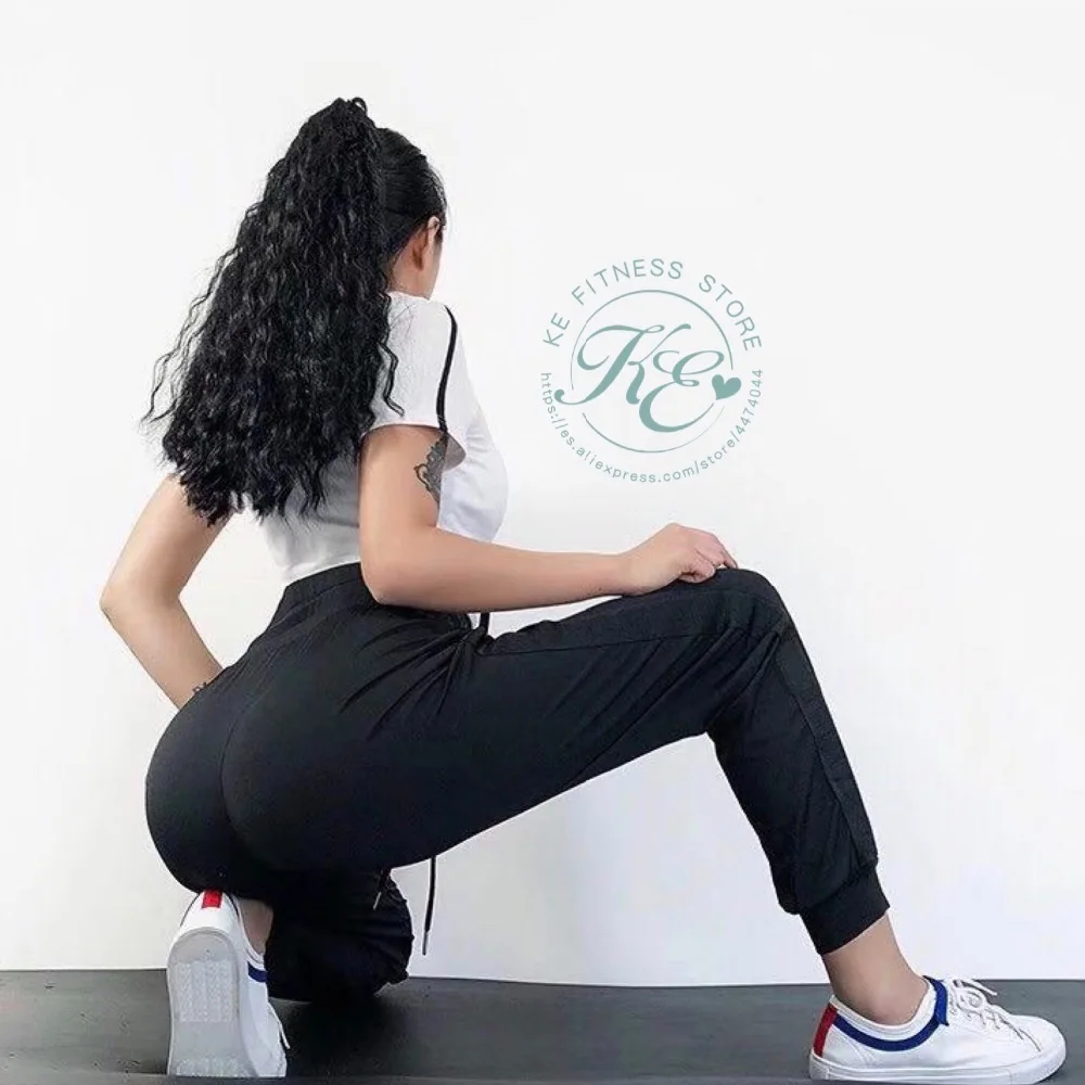 KE Pantalones de deporte mujer фитнес хипстер улица Рохо Негро ajustado tobillo con cordon cintura elastica брюки женские спортивные