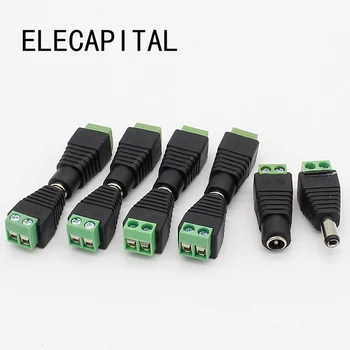 

5.5mm x 2.1mm Female Male DC Power Plug Adapter for 5050 3528 5060 Single Color LED Strip and CCTV Cameras