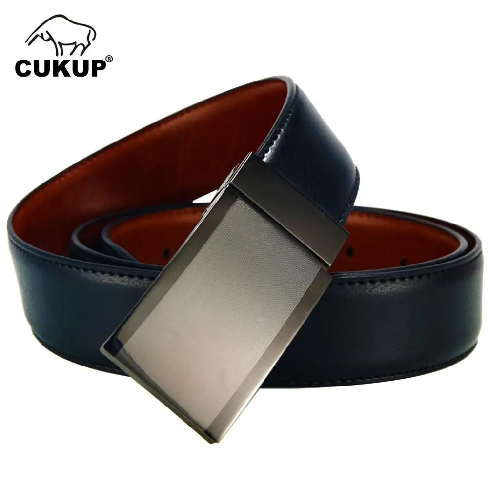 

CUKUP Men's Double Used Side Genuine Leather Rotate Strap Belt Smooth Style Rotating Buckle Belts for Men 2018 New Design NCK663