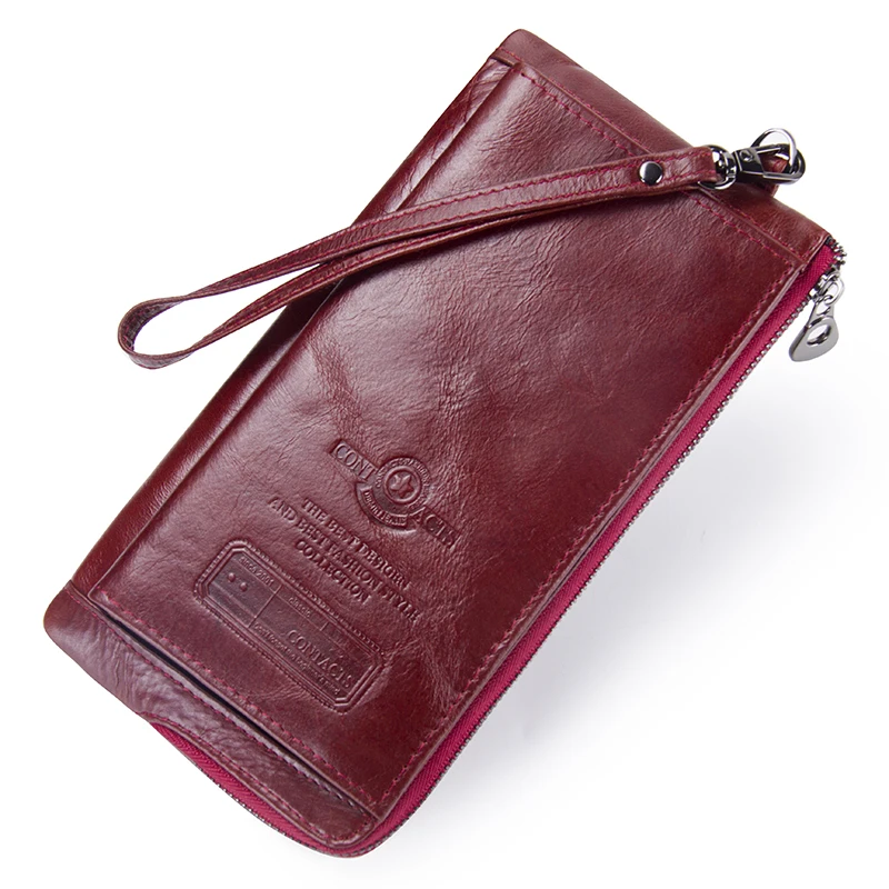 Contact's New Genuine Leather Woman Wallets Long Clutch Female
