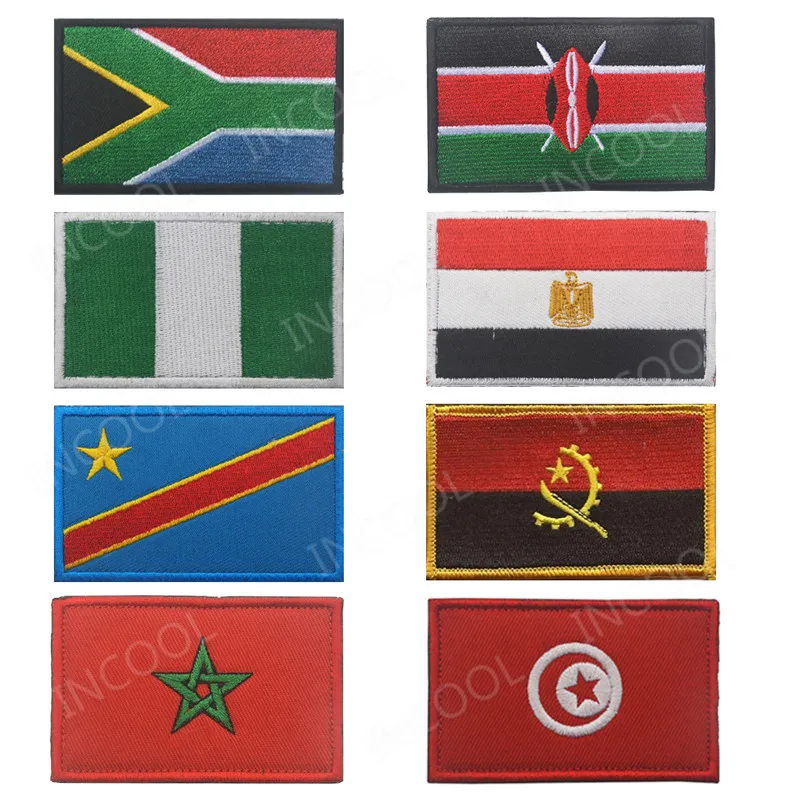 

South Africa Egypt Kenya Congo Nigeria Angola Morocco Tunisia Flag Embroidery Patch Flags Badges Morale Patches Appliques Emblem