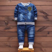 Детская одежда для маленьких мальчиков комплект комплекты для девочек Новинка года ребенок костюм детей 2 шт. джинсовый костюм куртка+ джинсы Одежда для малышей