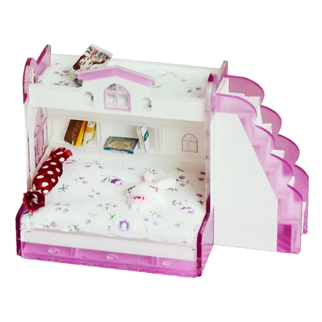 1/12 миниатюрная детская двухъярусная кровать двойная двухъярусная кукольный домик мебель для спальни дети ролевые игры игрушки#2