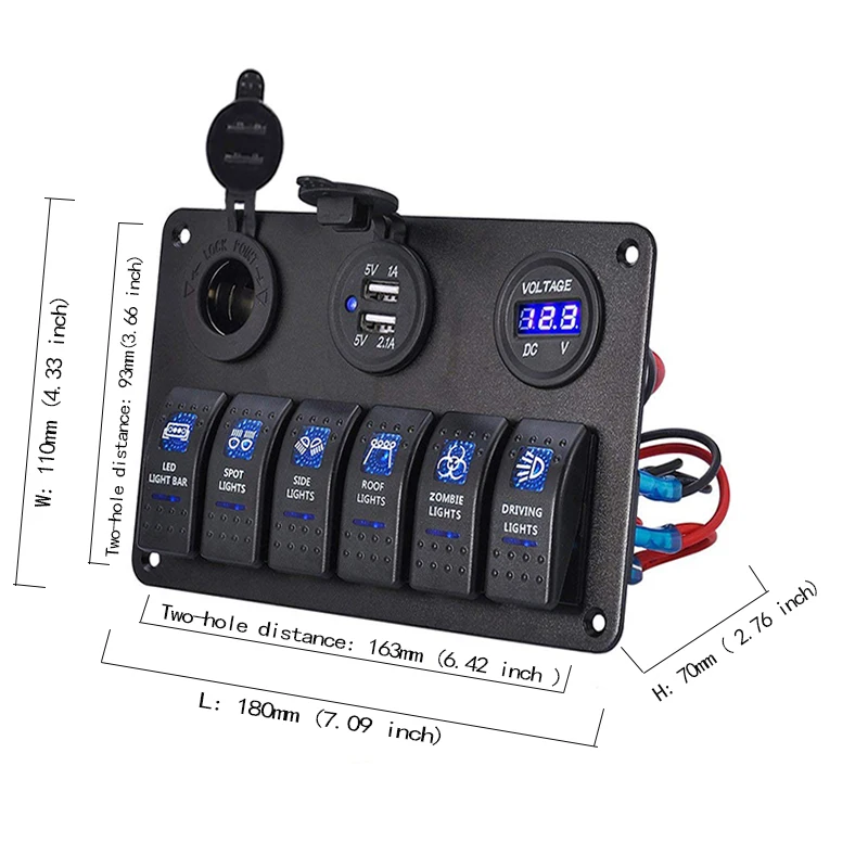 8 тумблер 12~ 24V двойной USB разъем питания+ Вольтметр+ розетка для сигареты автоматический выключатель автомобиля Лодка кулисный переключатель панель