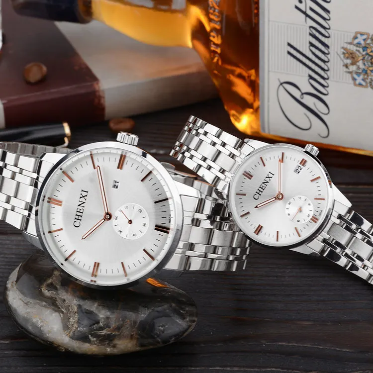 Высокое качество Для женщин кварцевые часы Подвески для пары из нержавеющей стали для влюбленных часы женские наручные Для мужчин календарь часы