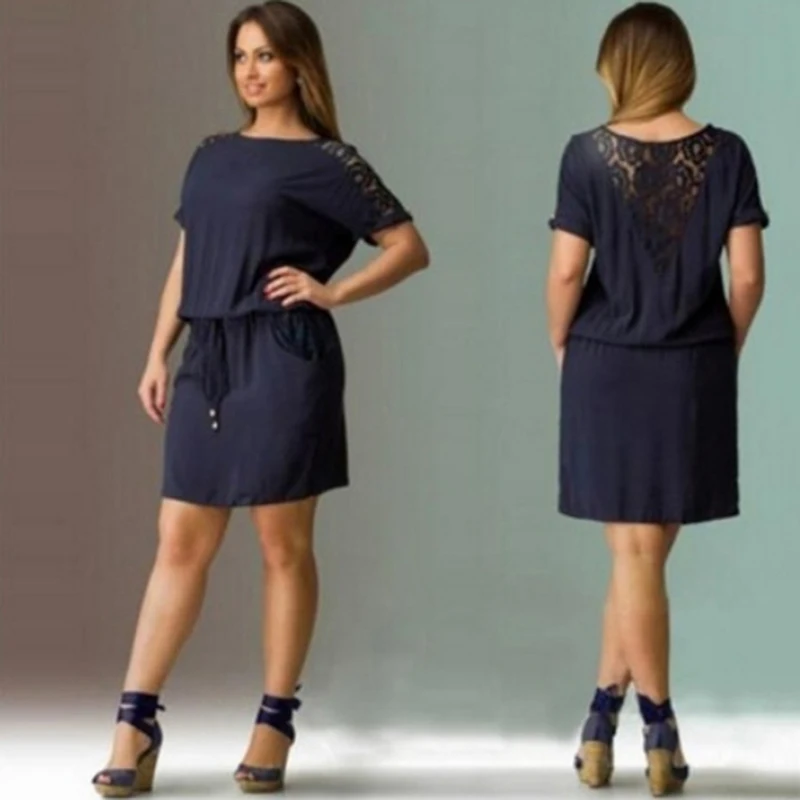 الصيف مصغرة مكتب Bodycon فساتين للنساء الجوف خارج كم اللباس عارضة فضفاض جيب ثوب فضفاض مريح لينة الملابس