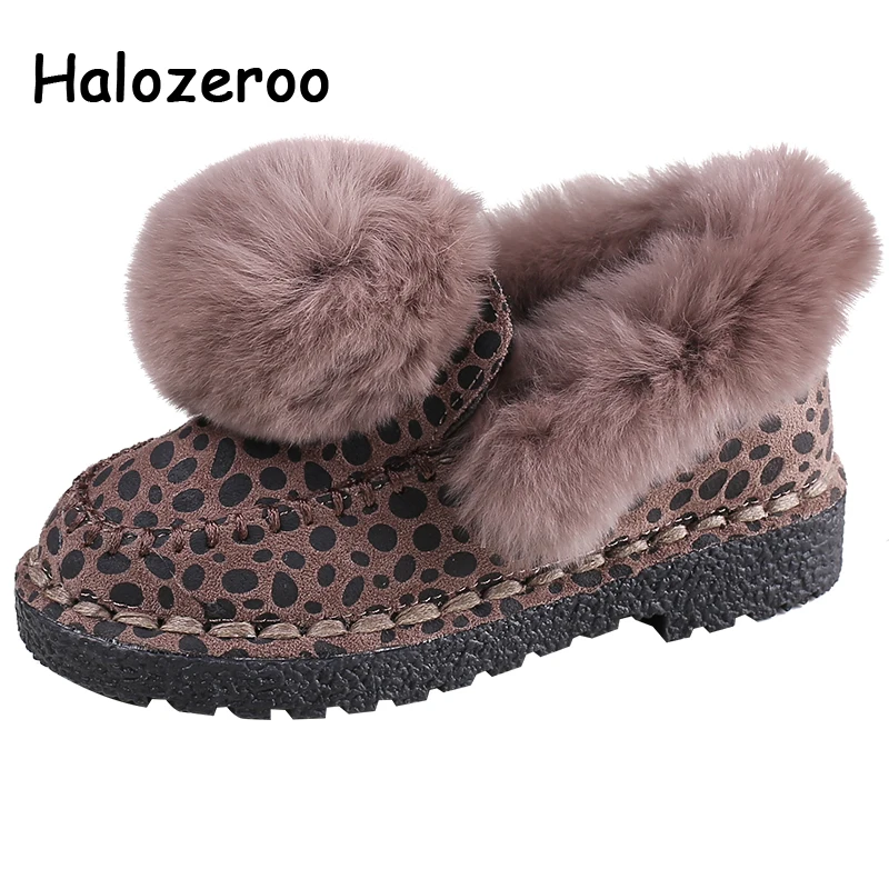 

Halozeroo New Winter Baby Girl Fur Black Shoes Children Fashion Warm Flats Kid Brand Soft Loafer Slip On Leopard Sweet Shoes