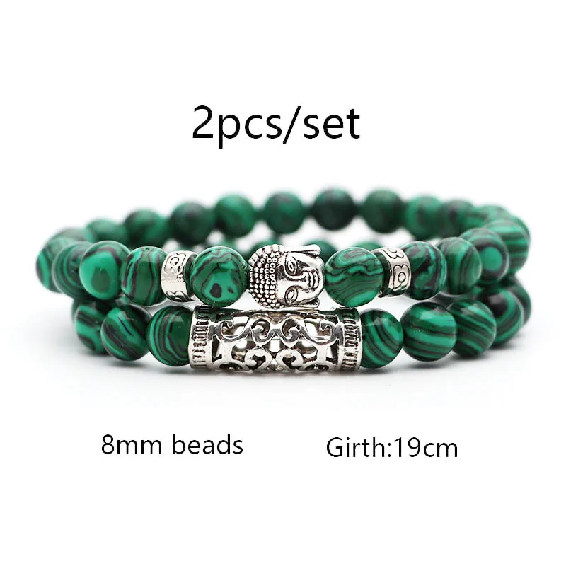 2pcs set Black Lava Stone Prayer Beads Buddha Men Bead Bracelet Beaded Bracelets for Women and Mens Pulseras Masculina