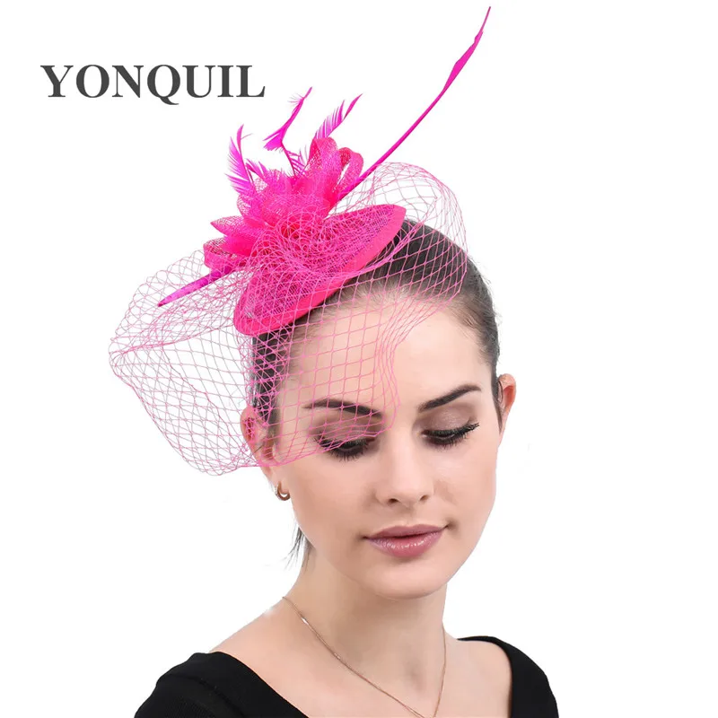 hot pink Церковь коктейль для Для женщин аксессуары для волос; свадебные покрывал заколка для волос клипы дамы заколка для волос вечерние головной убор с пером - Цвет: hot pink