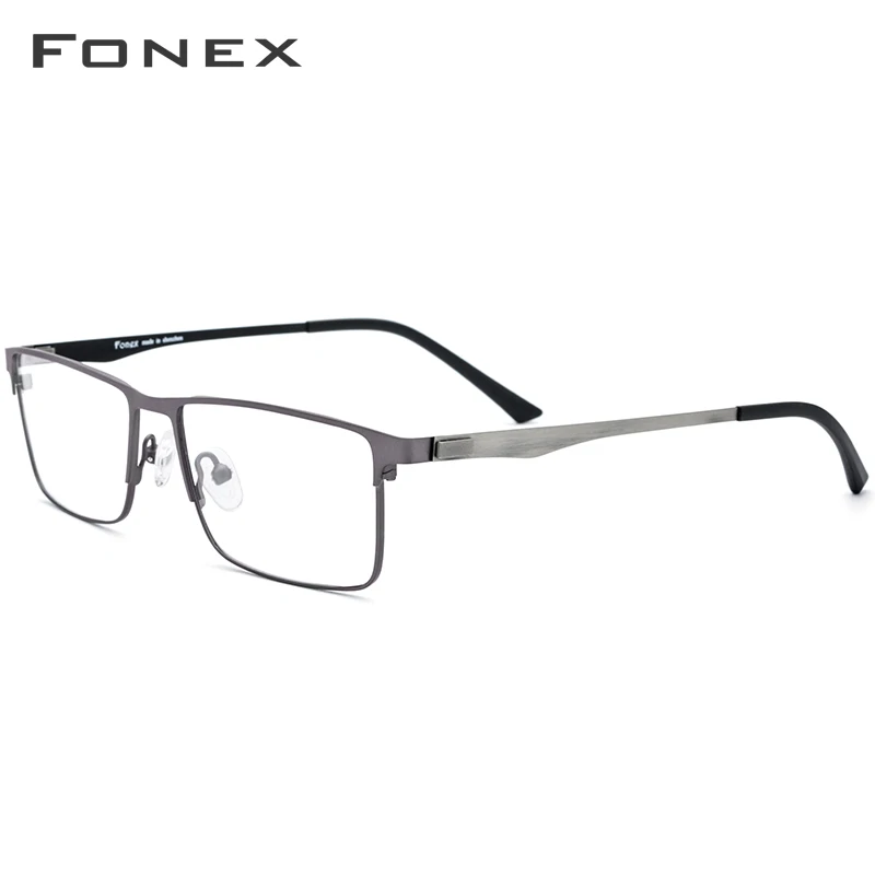 FONEX, сплав, оправа для очков, Мужские квадратные очки для близорукости по рецепту,, мужские, металлические, полностью оптические оправы, Корея, Безвинтовые очки - Цвет оправы: Серый