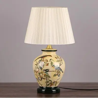 Винтажная Ретро кантри китайская фарфоровая керамическая ткань E27 диммер настольная лампа для спальни гостиной прикроватный светильник H 52 см 1678 - Цвет абажура: F