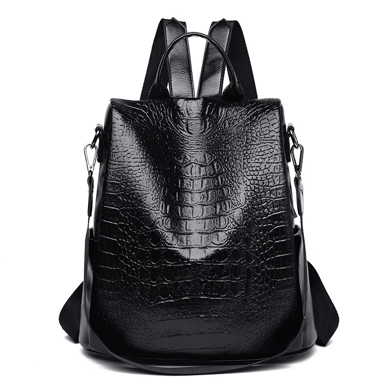Популярный женский рюкзак из мягкой кожи в европейском и американском стиле, женская сумка из искусственной кожи - Цвет: Черный