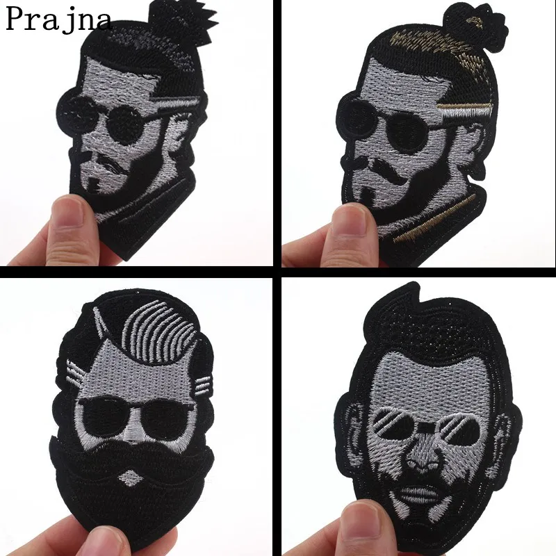 

Prajna Black And White Series Fabric Patch Punk Style Beard Men Embroidered Patches Sewing Stools Accessories For Clothes Decor