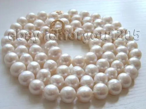 

32" Genuine Natural 11mm White Round Pearl Necklace 14KGP
