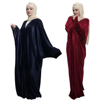 

New Dubai Women Batwing Sleeve Farasha Abaya Muslim Open Cardigan Jilbab Maxi Dress Islamic Clothing Pleated Loose Abaya Fashion