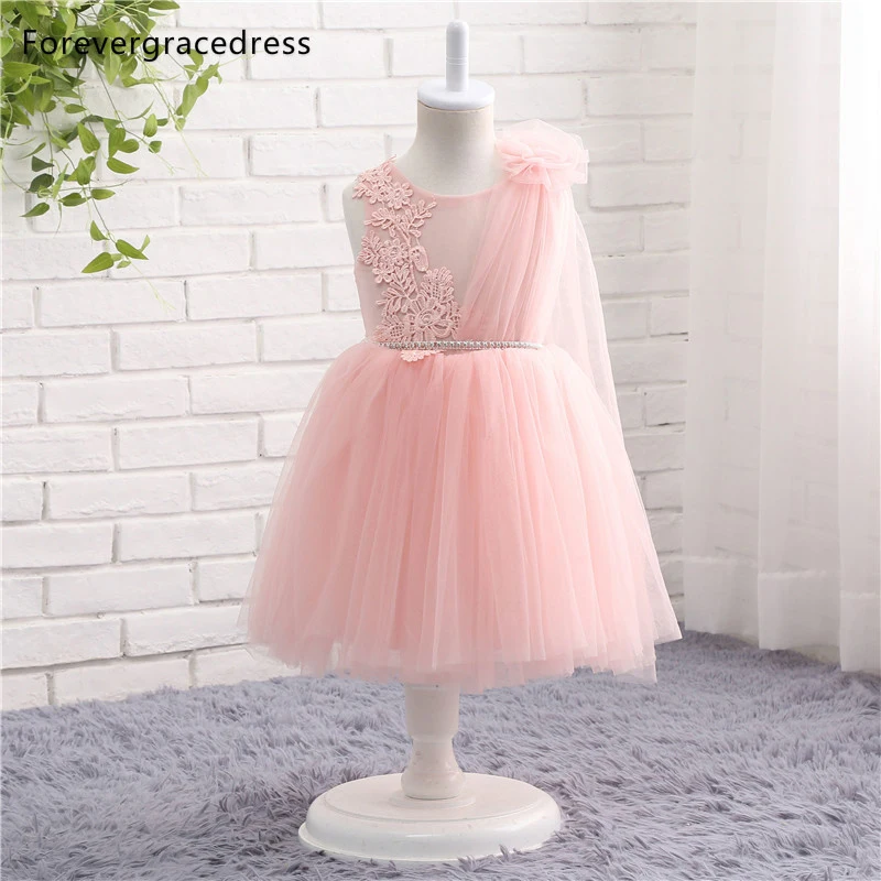 Forevergracedress реальные фотографии розовое платье для девочек с цветами Симпатичные Экипаж Средства ухода за кожей Шеи Аппликация Кружева Тюлевое детское праздничное детское платье