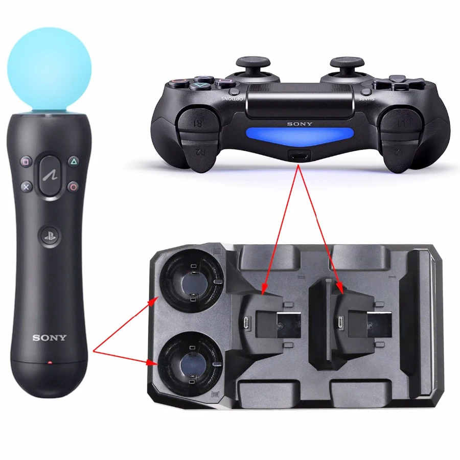 Yoteen 4 в 1 PS4 Slim Pro для SONY Playstation PS VR Move Motion контроллеры зарядное устройство зарядная
