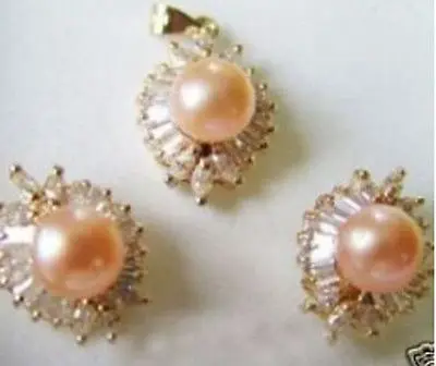 

Fast shipping +Stunning noble pink pearl earring pendant necklace set (A0516)