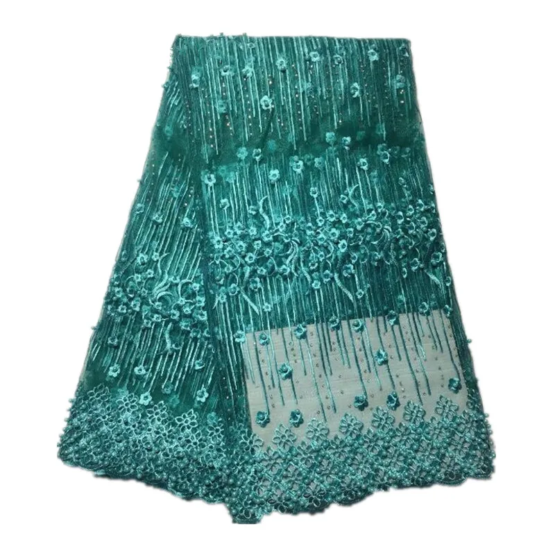 

High Quality Handmade Embroidered African French Net Lace Fabric in Multi Colors for Dress