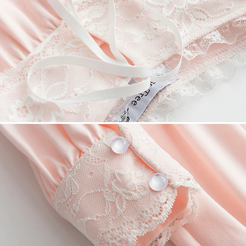 Милые Кружевные ночные рубашки принцессы с длинными рукавами; хлопковая розовая и белая ночная рубашка в стиле ретро; Длинная одежда для сна; элегантное женское платье для сна; HZL46