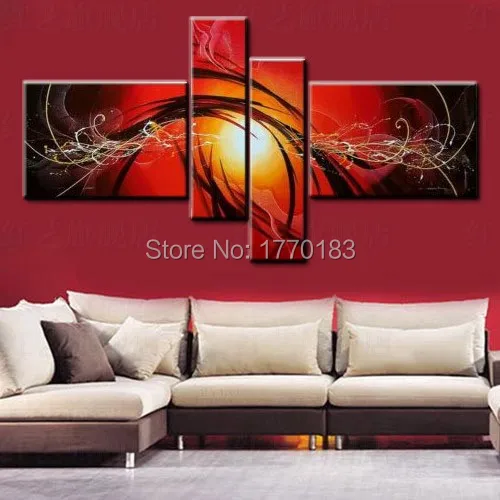 Modern abstract canvas wall art Painting red black wall decor oil