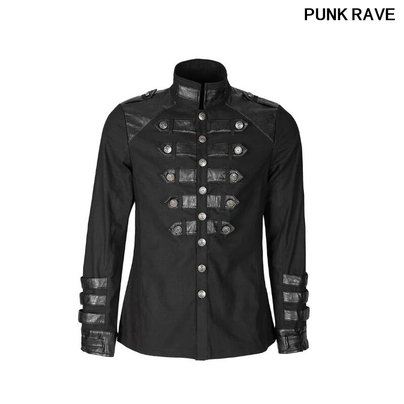 

Steampunk Germany Soldierly Standup Collar Men Delicate Shirts Ilnverted Triangle Loop Military Uniform Shirt PUNK RAVE Y-753