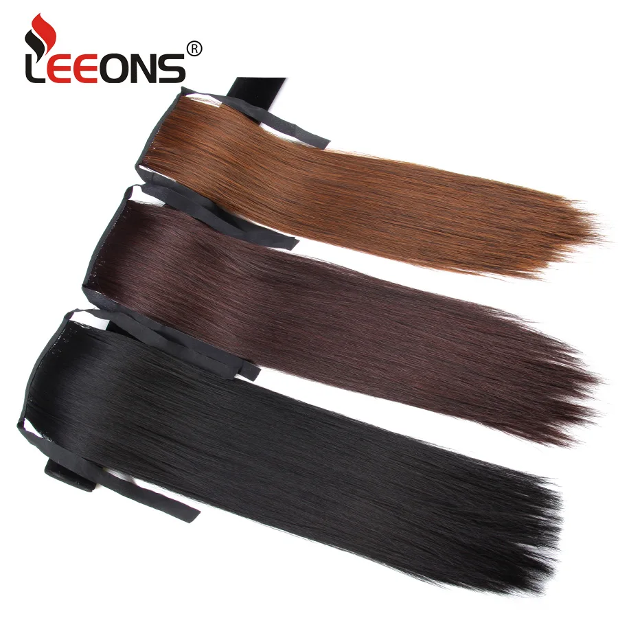 Leeons Long Straight Ponytail Synthetic Hair Extensions For Women Clip In Synthetic Pony Tail Hair Piece Red Ombre Colors 20\