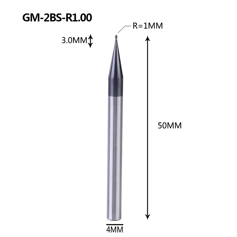 GM-2BS твердого вольфрама стали 2 флейты крошечные шариковый нос покрытием Концевая мельница ЧПУ Фрезерный резак режущие инструменты для обработки металла профиль - Длина режущей кромки: GM-2BS-R1.00