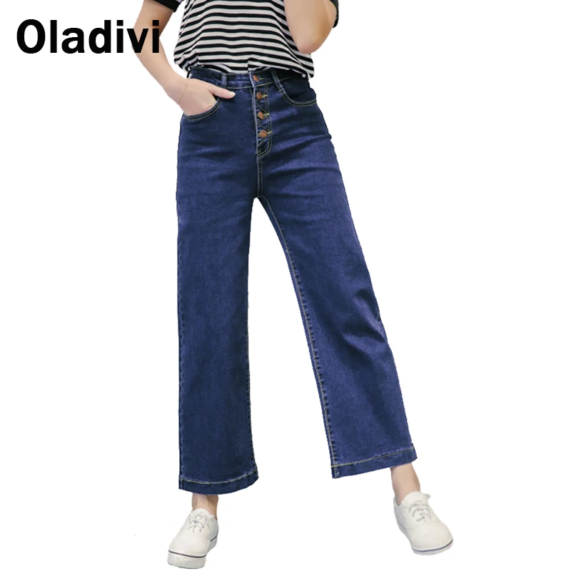 

Wide Leg Straight Denim Pants Button Fly Vintage Women Jeans 2016 Spring Autumn New Fashion Lady Trouser Girl Ankle Length Jeans