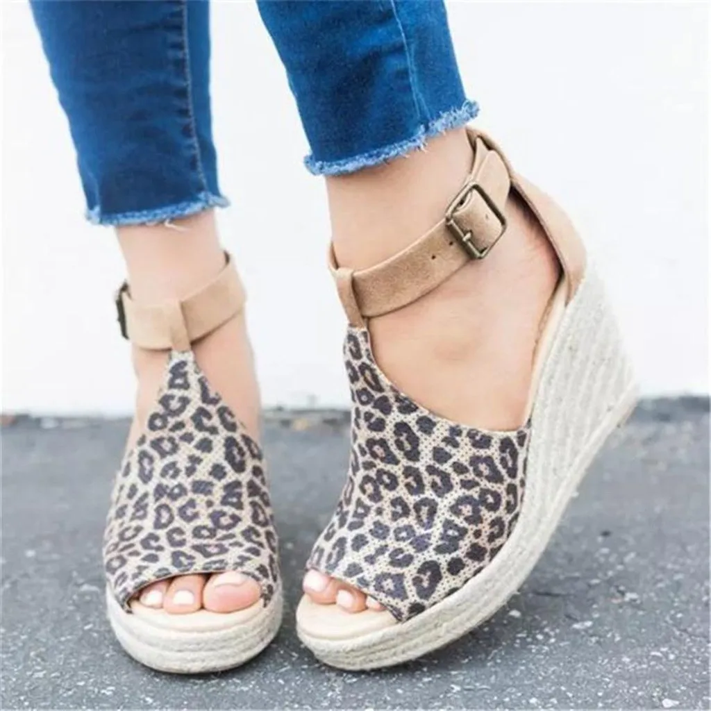 

platform gladiator sandals women summer shoes Leopard print wedges sandals shoes for women Sandals Peep Toe Casual Shoes #XTN