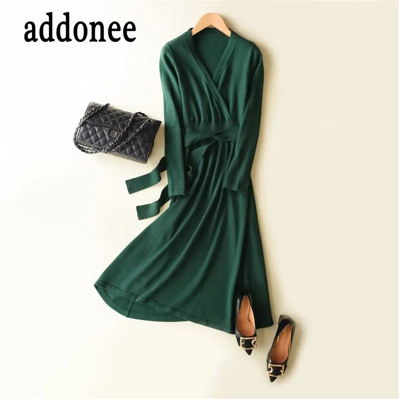 

2018 New Arrive Women V Collar Cashmere Fashion Comfortable Dress Wool Sexy High Quality Autumn Winter Regular Lace Style