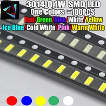 100 pces novo 3014 0.1 w 3.0*1.4mm 2.0-3.2 v vermelho/verde/azul/branco/amarelo gelo azul rosa branco quente smd led kit