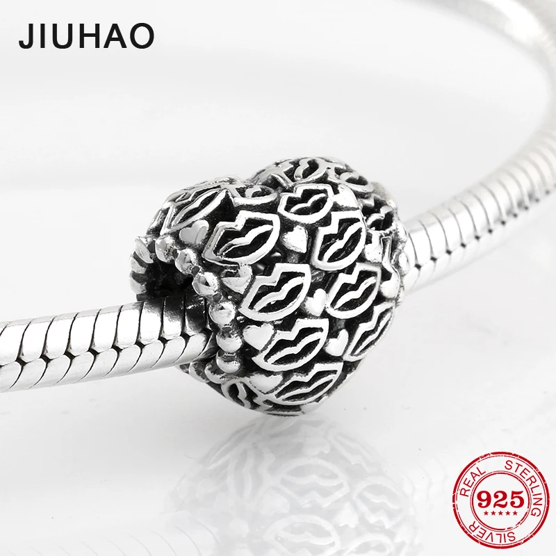 

Full of love kiss heart beads 925 Sterling Silver womens accessories Fit Original Pandora Charm Bracelet Jewelry making